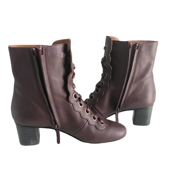 Chloe Calfskin Leather Deep Purple Orson Lace Up Heeled Booties EU 40/US 10 - Picture 8 of 14